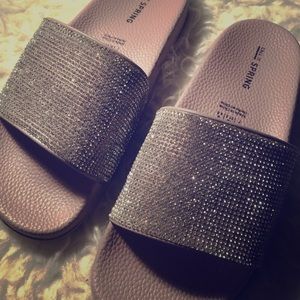 Pink shiny slippers (size 7) :)